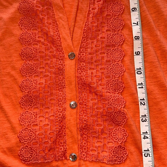 Plus Size 3X Onque Crochet Appliqué Y-Neck Rhinestone Button Orange Cotton Tunic - Picture 9 of 10
